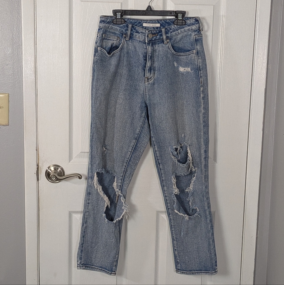 PacSun Los‎ Angeles Distressed Light Wash Mom Jean Blue Jeans Size 26